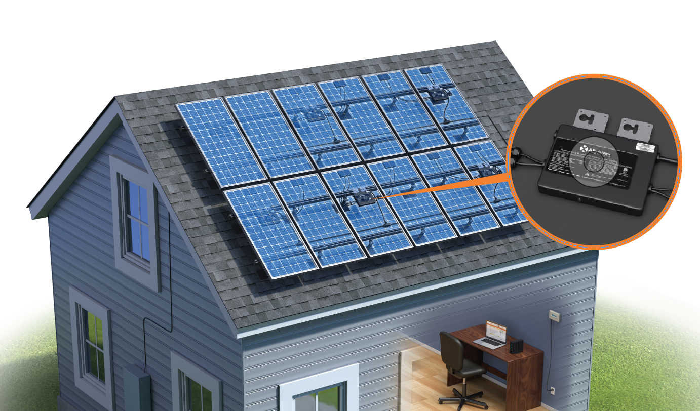 Budowa mikroinwertera w PV Schemat mikroinwertera zamontowanego bezpośrednio pod panelem słonecznym