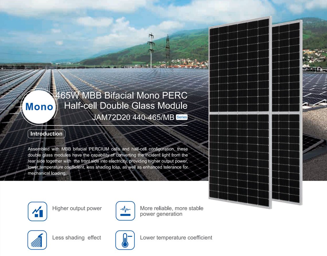 panele JA Solar ustawione w rzędach na farmie fotowoltaicznej w polu