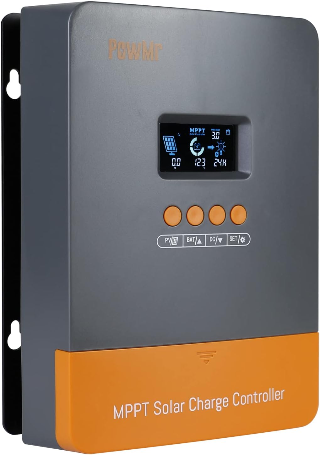 regulator MPPT z wbudowanym Bluetooth obok smartfona wyświetlającego aplikację