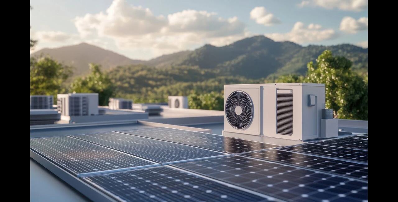 technik w kasku instalujący panel słoneczny na metalowej ramie dachu