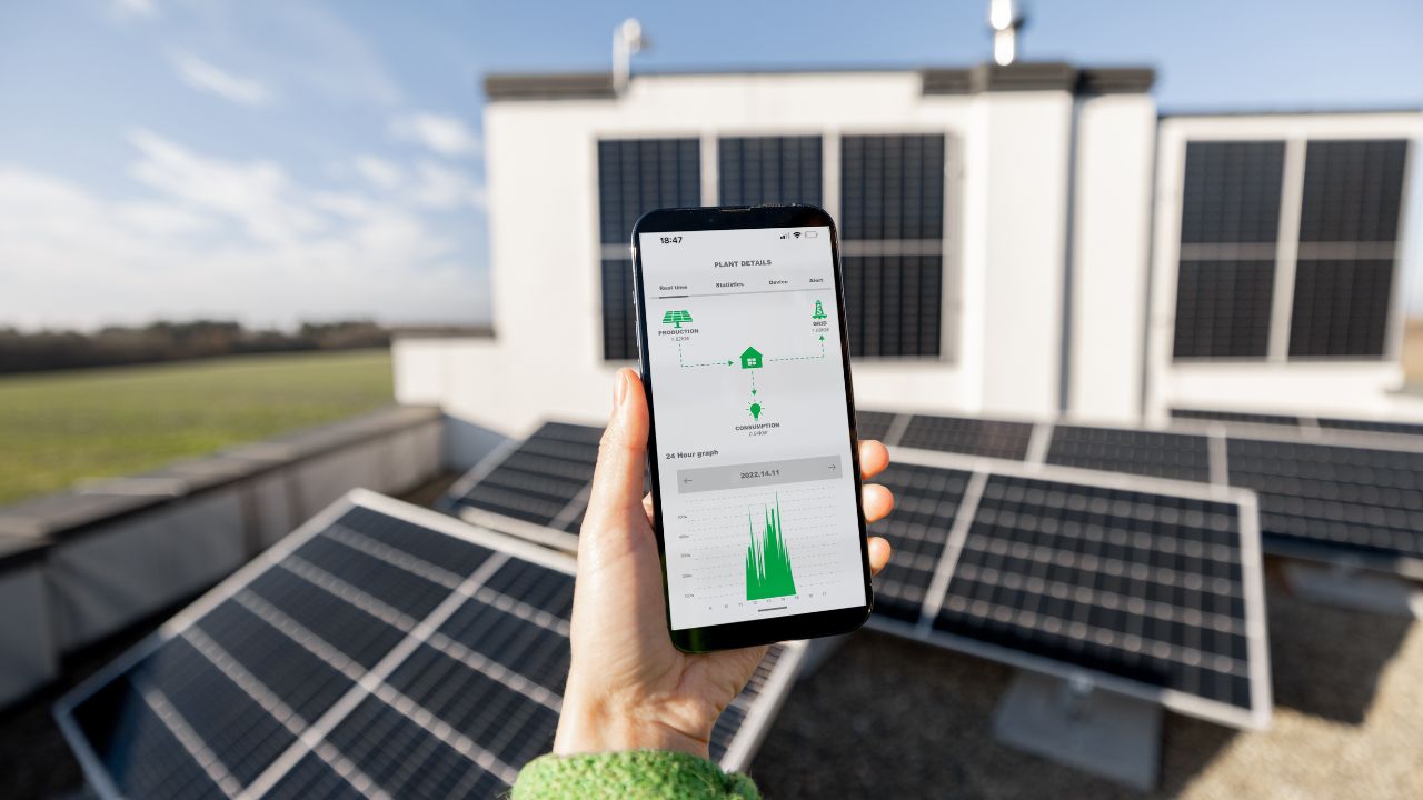 Widok mapy instalacji w aplikacji z zaznaczonymi panelami
